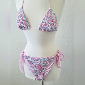 Iridescent Beaded Pink Swimsuit